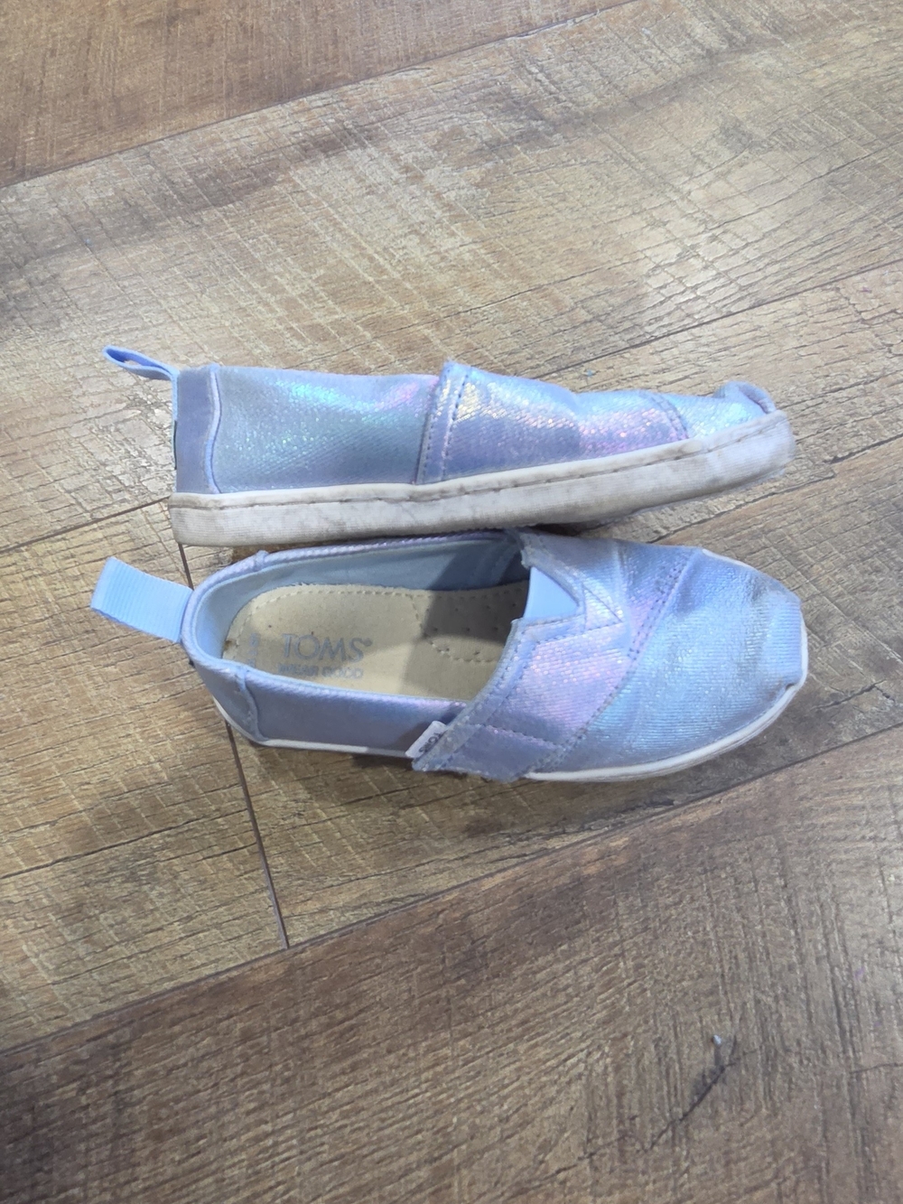 TOMS Kids Iridescent Slip-On Sneakers - Pale Blue with Pink Sheen